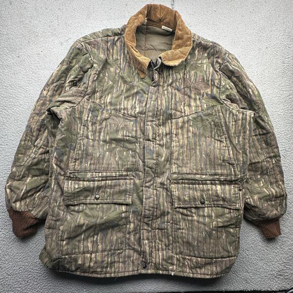 Vintage 80s Realtree Tree Camo Hunting Chore Coat Jacket Mens 2XL Corduroy Lined - Picture 1 of 14